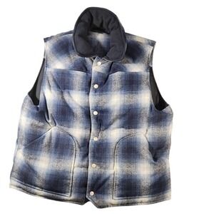 Pendleton Vest Mens Large Blue Plaid‎ Reversible Wool Puffer Snap Front Outdoor